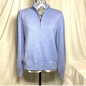 Ralph-Lauren Polo-inspired Quarter 1/4 Zip stand collar blue puff sleeve sweater
